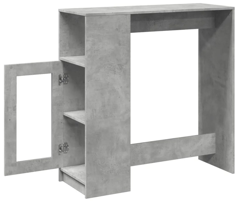 betonszürke szerelt fa tárolórekeszes bárasztal 101x40x103,5 cm