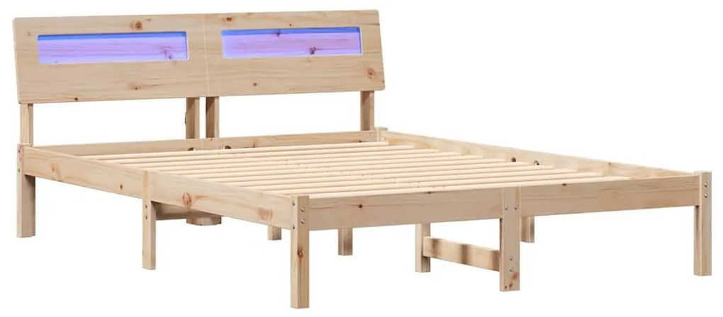 Ágykeret LED -es lámpákkal Barna 140 x 190 cm Tömör fenyőfa