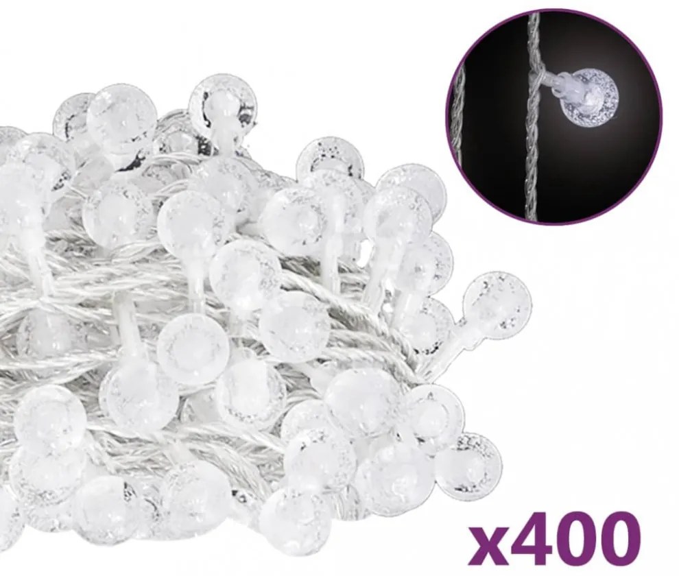 gömb alakú 8 funkciós hideg fehér tündérfényfüzér 400 LED 40 m