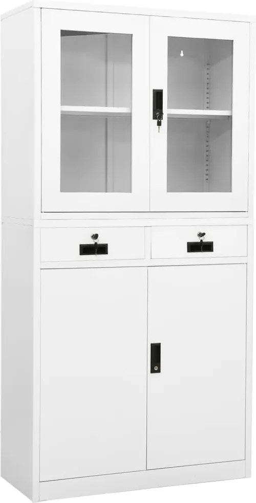 vidaXL fehér acél és edzett üveg irodai szekrény 90 x 40 x 180 cm