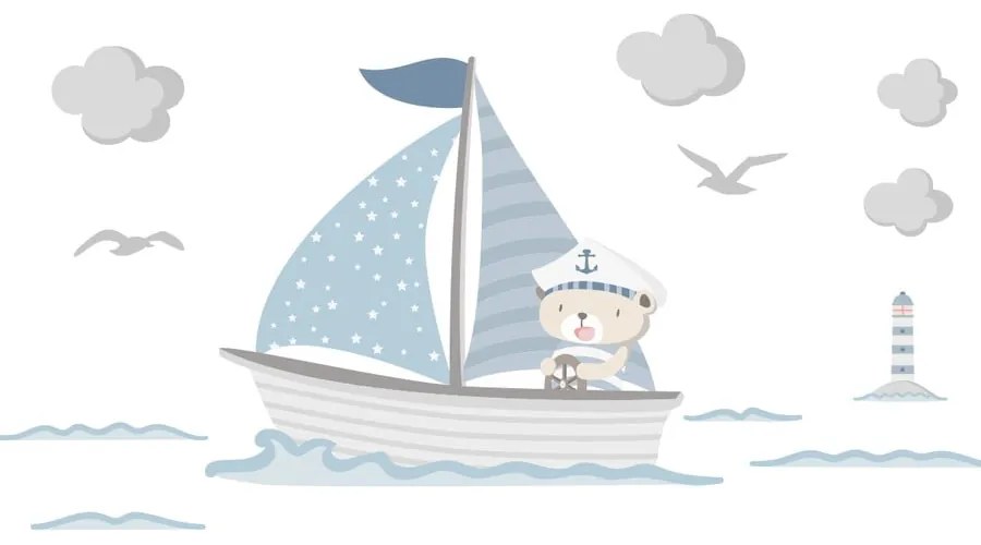 Captain Teddy gyerek kék falmatrica - Ambiance