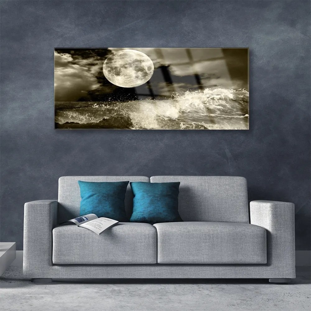 Üvegkép falra Éjszakai Hold Tájkép 125x50 cm