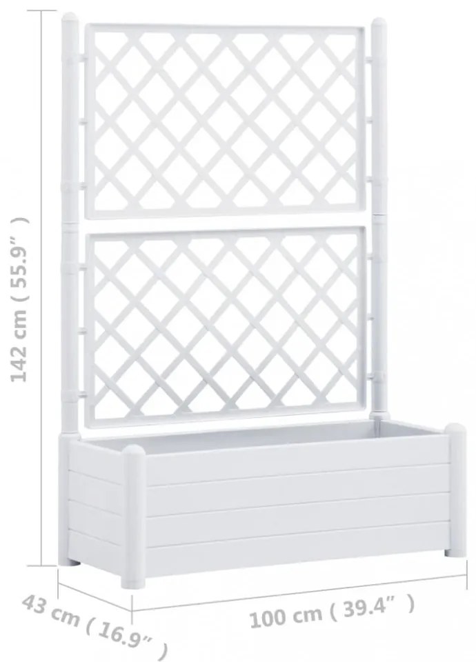 fehér polipropilén rácsos kerti ültető 100 x 43 x 142 cm