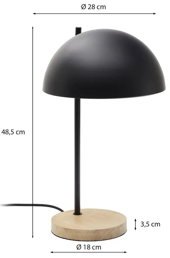 Fekete-natúr színű asztali lámpa fém búrával (magasság 48,5 cm) Catlar – Kave Home