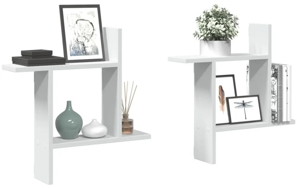 2 db fehér szerelt fa fali polc 50 x 12 x 50 cm