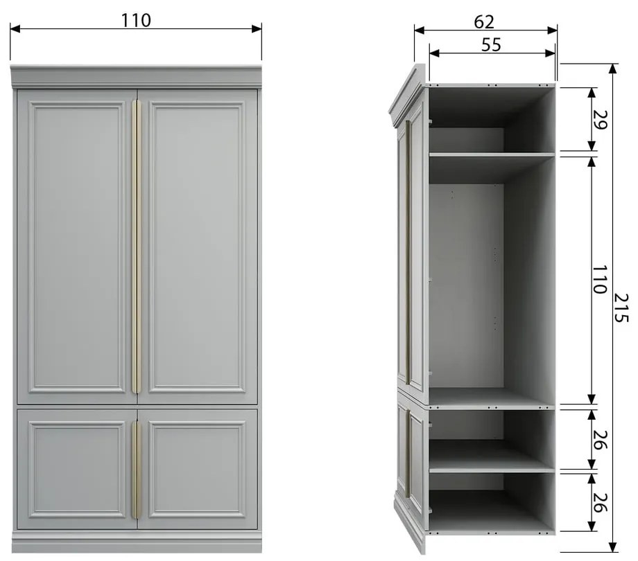 Világosszürke borovi fenyő ruhásszekrény 110x215x62 cm Organize – WOOOD