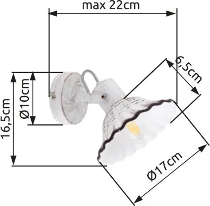 Globo 54050-1 Spotlámpa fém váz, kerámia búrával. Színe fehér, feketével antikolva. SZxM:170x165, AL:220, fényforrás nélkül 1xE27 40W 230V
