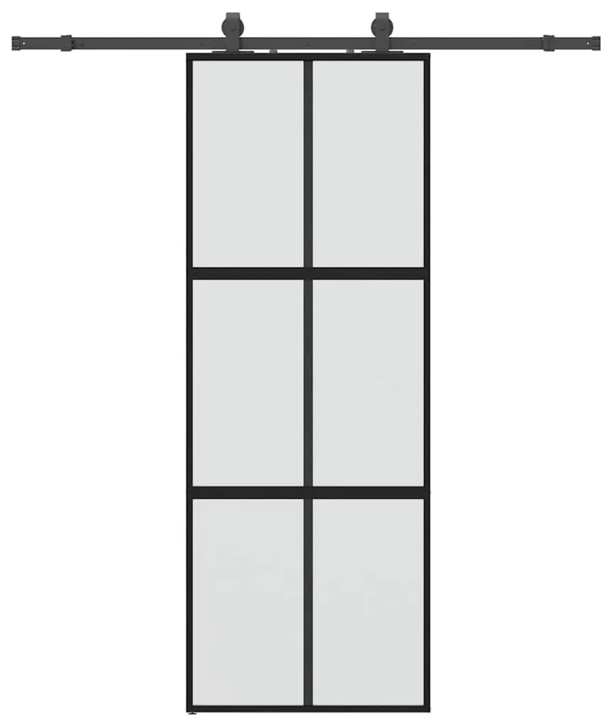 Fekete edzett üveg tolóajtó fémszerelék szettel 76x205 cm