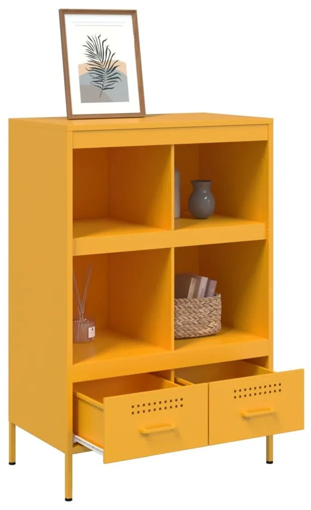 mustársárga acél tálalószekrény 68 x 39 x 101,5 cm