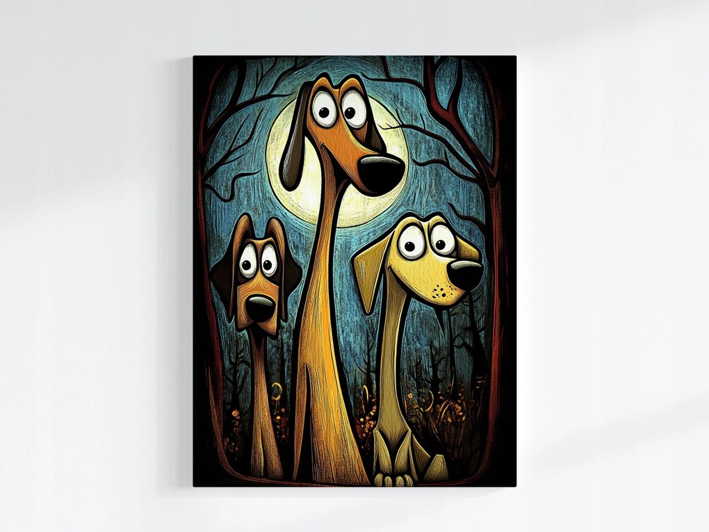 Canvas Vicces Kutyák Trio Kutya Éjszaka Hold Barátság 60x80