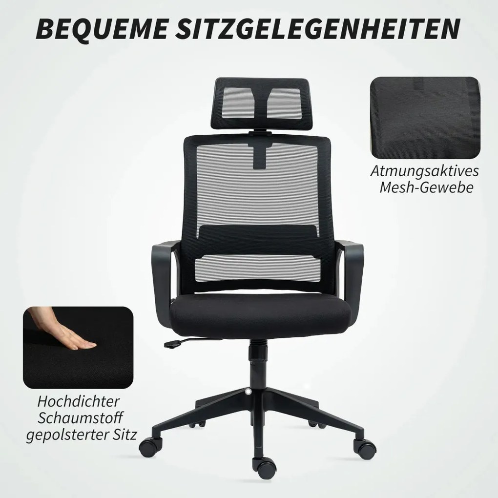 HOMCOM Ergonomikus irodai szék, forgószék, hálószövet fekete