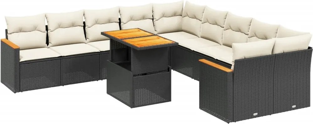 vidaXL 11 részes fekete polyrattan kerti ülőgarnitúra párnákkal