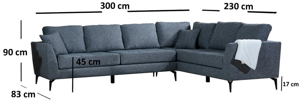 Sarokkanapé Temparina (J) (sötétszürke + fekete). 1106991