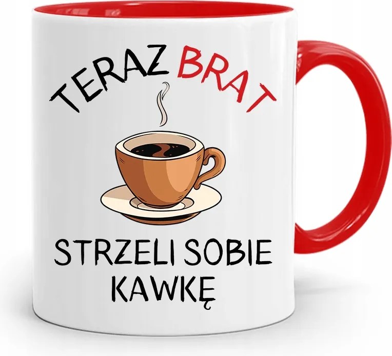 Piros Bögre Testvérnek Testvér Lő Magának Egy Kávét fényképes nyomtatással