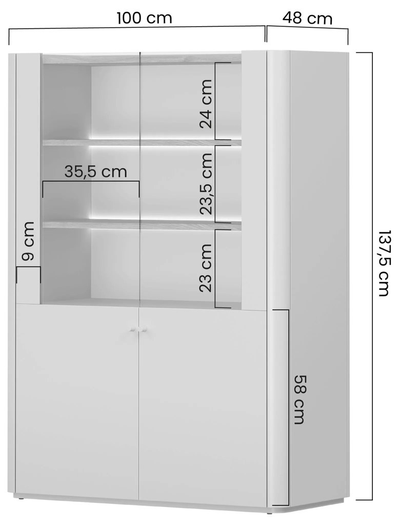 Elivo vitrines szekrény 100 cm kétajtós - eukaliptusz / baltic dune tölgy