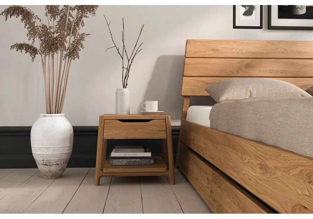 Natúr színű tölgyfa franciaágy 140x200 cm Twig – The Beds