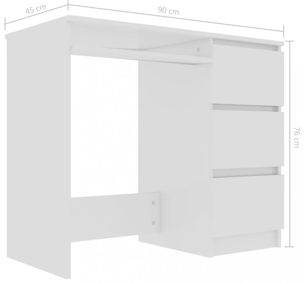 fehér magasfényű szerelt fa íróasztal 90 x 45 x 76 cm