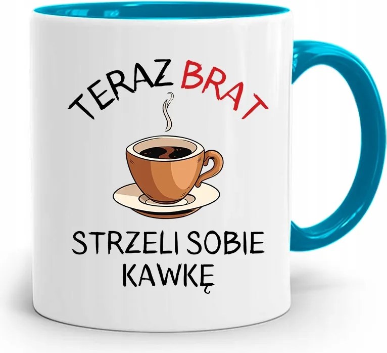 Kék Bögre Most A Testvér Lő Magának Egy Kávét fényképes nyomtatással