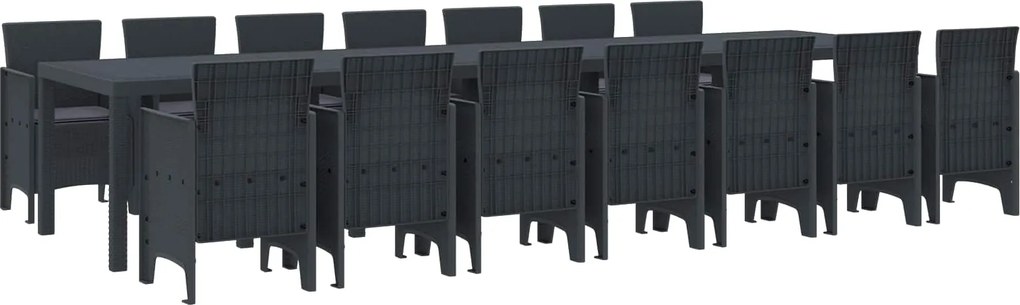 vidaXL Kerti étkező szett párnákkal párnával 15 pcs Antracit PP