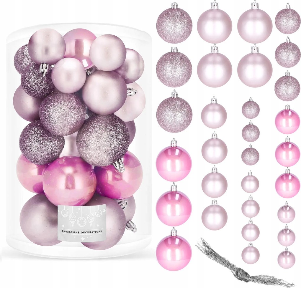 Karácsonyfa Bombák Törhetetlen Bomba 30db-os Rózsaszín Karácsonyfa Bomba Szett