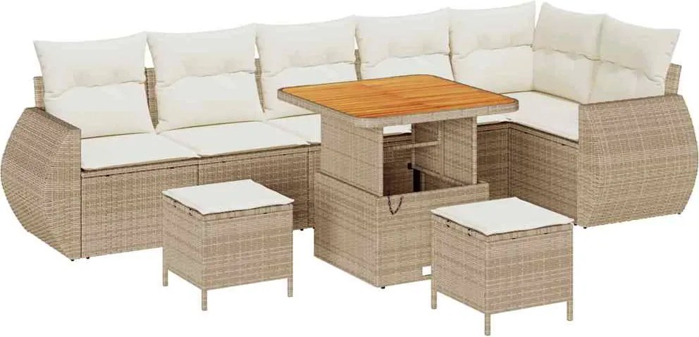 vidaXL Kerti Kanapé Szett 9 pcs Bézs polirattan
