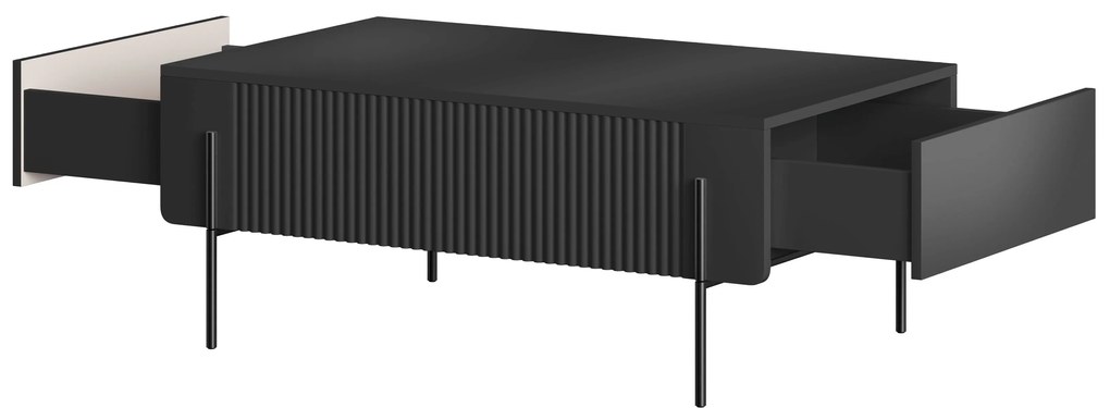 Malmi dohányzóasztal fiókokkal 100 cm - fekete matt / fekete lábak