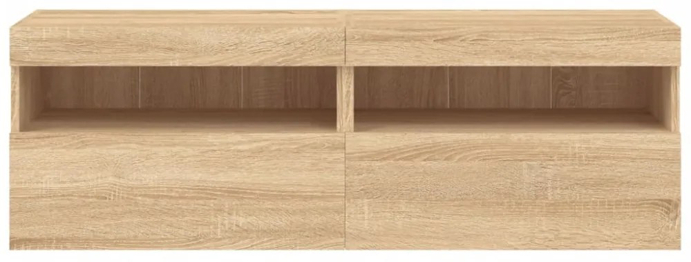2 db sonoma tölgy színű fali TV-szekrény LED-del 60x30x40 cm