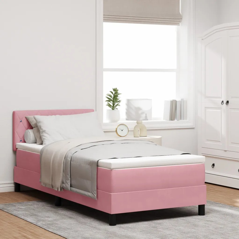 Box Spring Ágy Matraccal Rózsaszín 90x200 cm Bársony