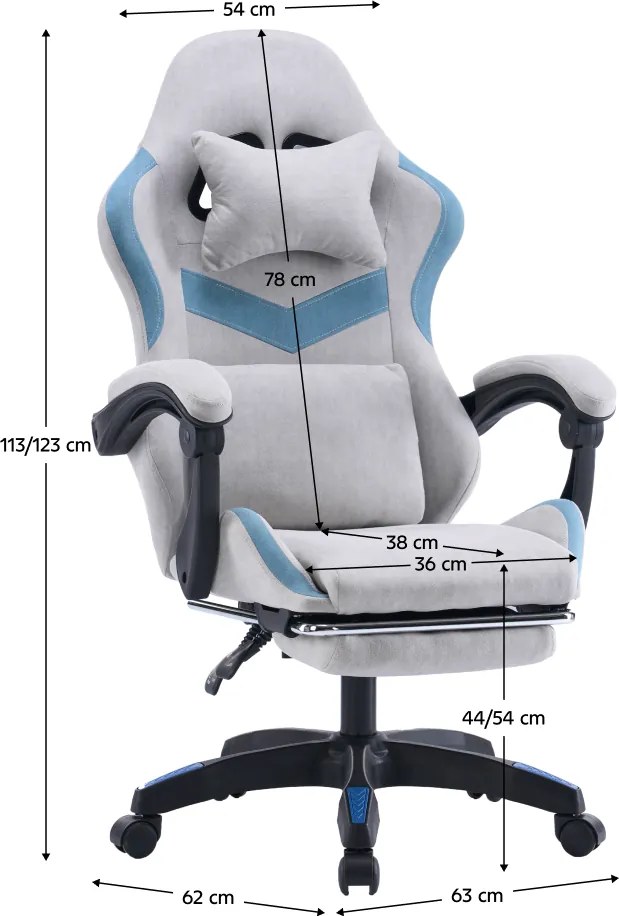 Irodai/gamer szék, szürke/kék, ZODIA