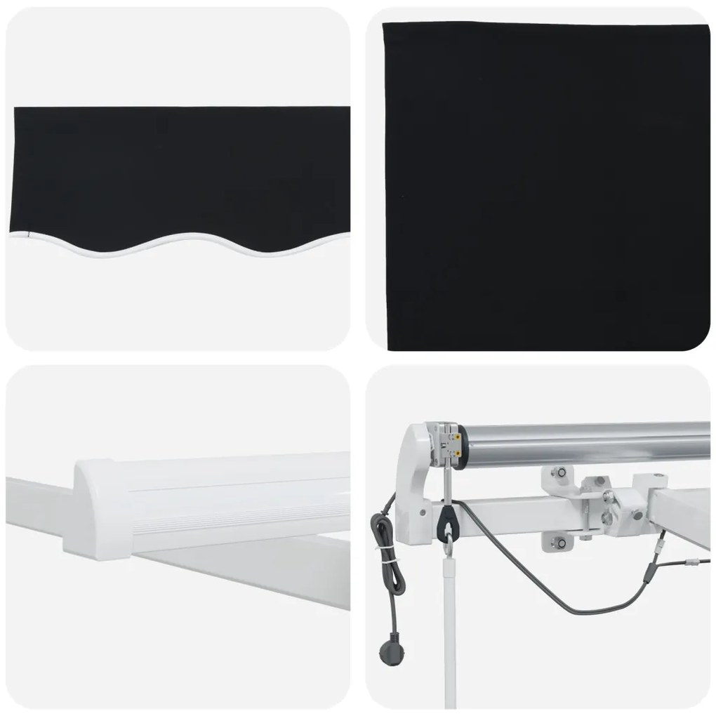 Automatikus Behúzható Napernyő LED-del Fekete 500x300 cm