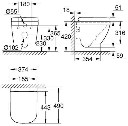 GROHE 39693000-Függesztett kompakt WC EURO CERAMIC Triple Vortex technológiával 53 l kerámia/fehér