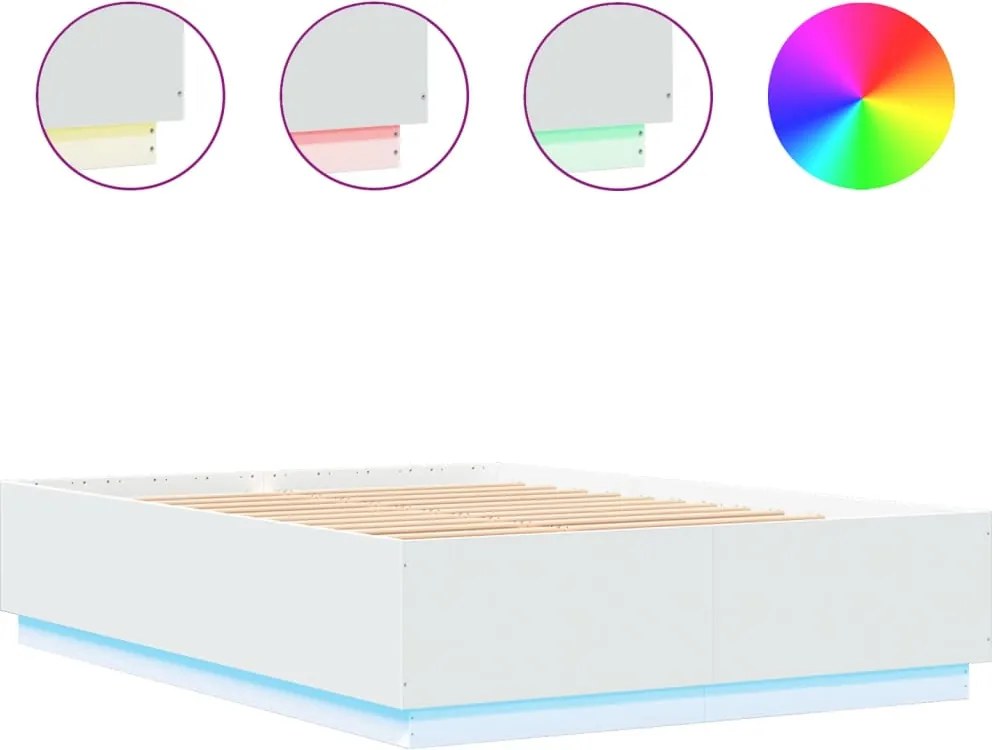 vidaXL fehér szerelt fa ágykeret LED-világítással 150 x 200 cm