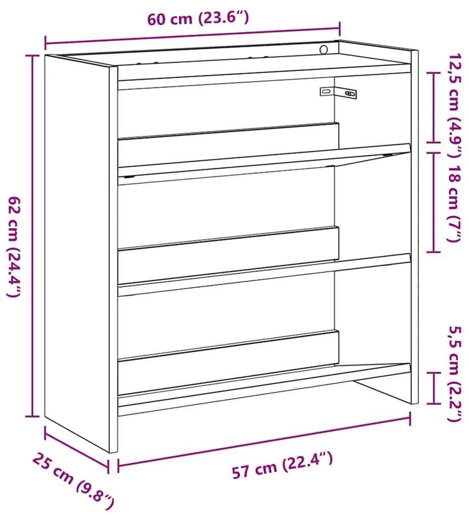 betonszürke szerelt fa cipőtartó 60x25x62 cm