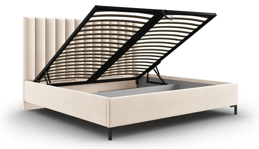 Bézs kárpitozott ágyneműtartós franciaágy ágyráccsal 180x200 cm Casey – Mazzini Beds