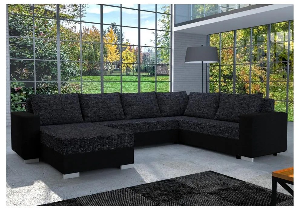 Kárpitozott univerzális U-alakú kihúzható ülőgarnitúra YORK fekete/antracit