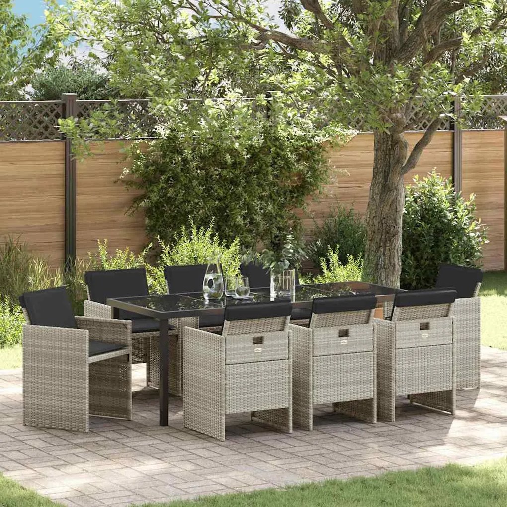 vidaXL Kert étkező szett 9 pcs Világosszürke polirattan