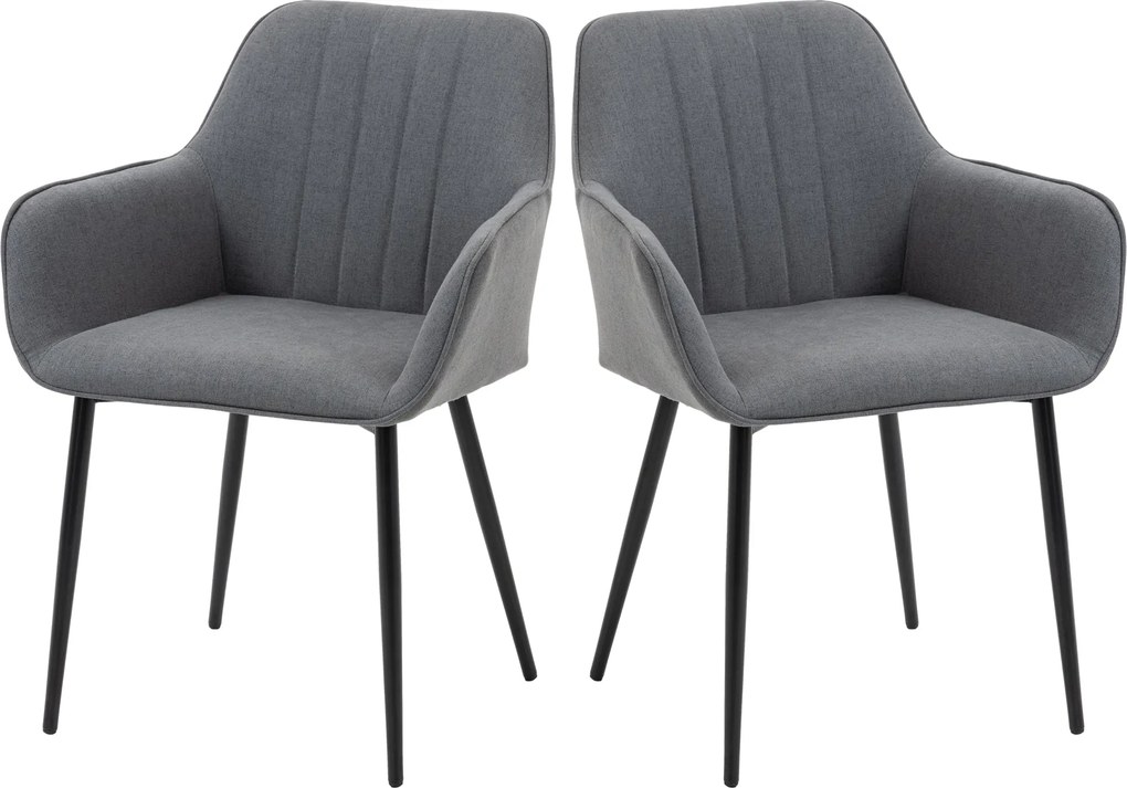 HOMCOM 2 db Étkezőszék Kárpitozott Szék Lélegző Vászon Borítással Nappali Szék Karosszék Konyhai Szék Hátpallal Karfával Sötétszürke 59,5 x 56,5 x 81