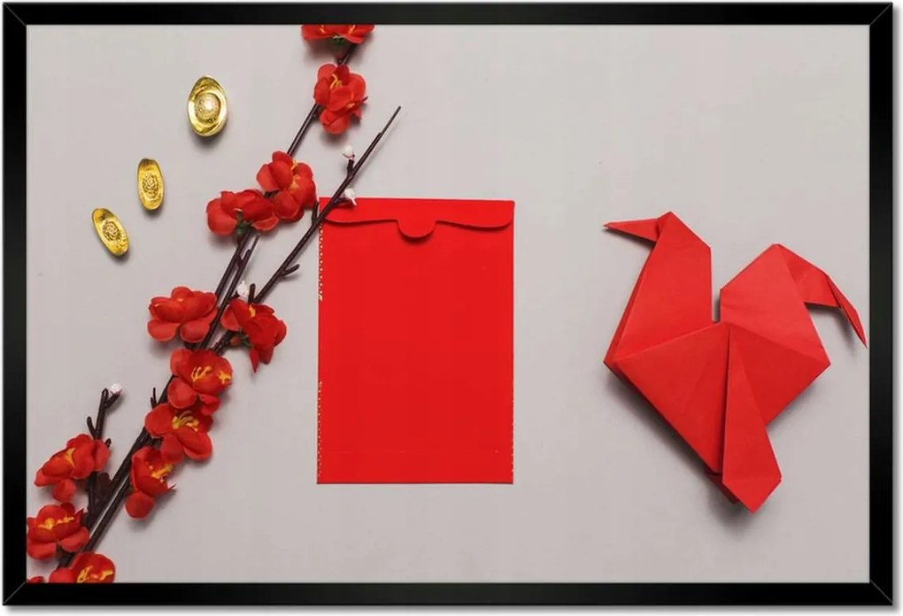 Poszter keretben 60x40 Madarak Origami Ág
