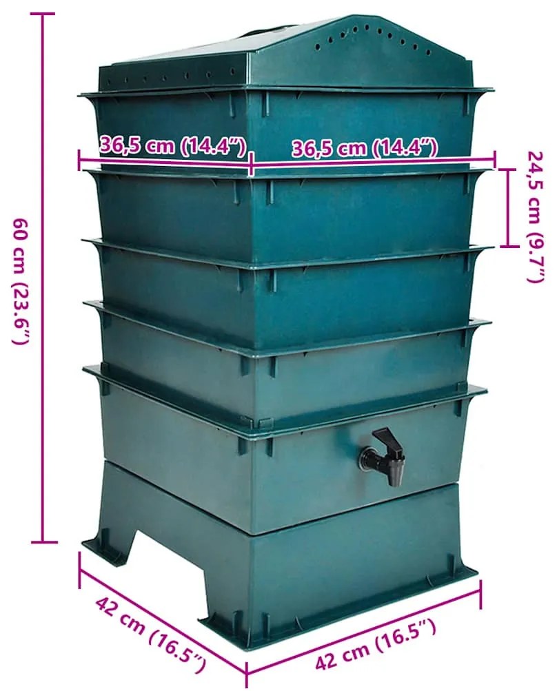 4-szintes komposztáló 42 x 42 x 60 cm