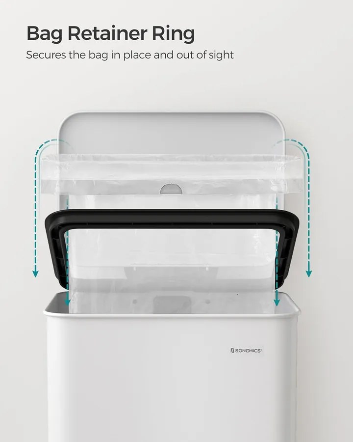Konyhai Szemetes 40L, Nagy pedálos kuka 15 szemeteszsák mellékelve, Fehér