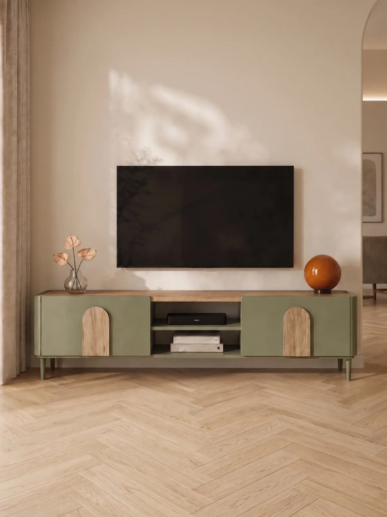 Amilio RTV szekrény 220 cm - eukaliptusz / baltic tölgy / natúr tölgy fogantyú