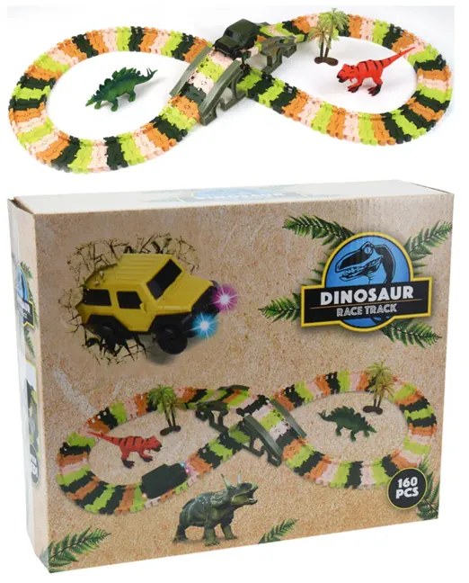 Szórakoztató elemes Dinoszaurusz LED-es autópálya kreatív játékhoz, 210 x 6 cm