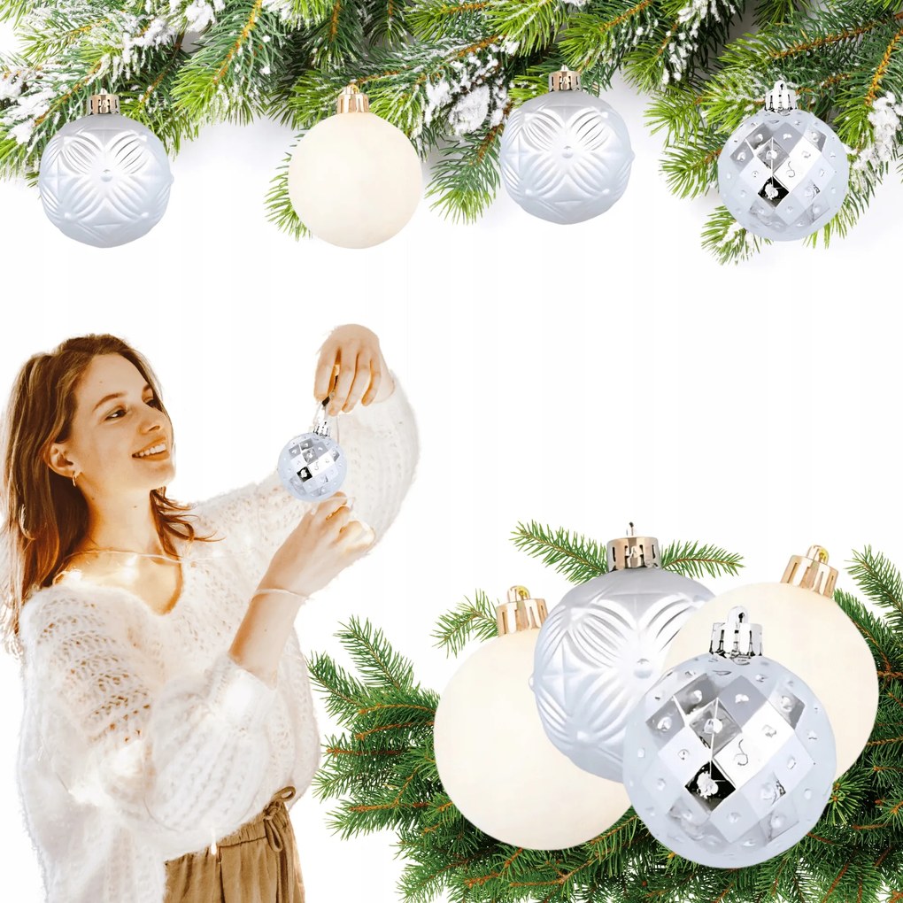 Szett: Ezüst csillogó gömbök 16db-os szett 6cm ajtódíszhez