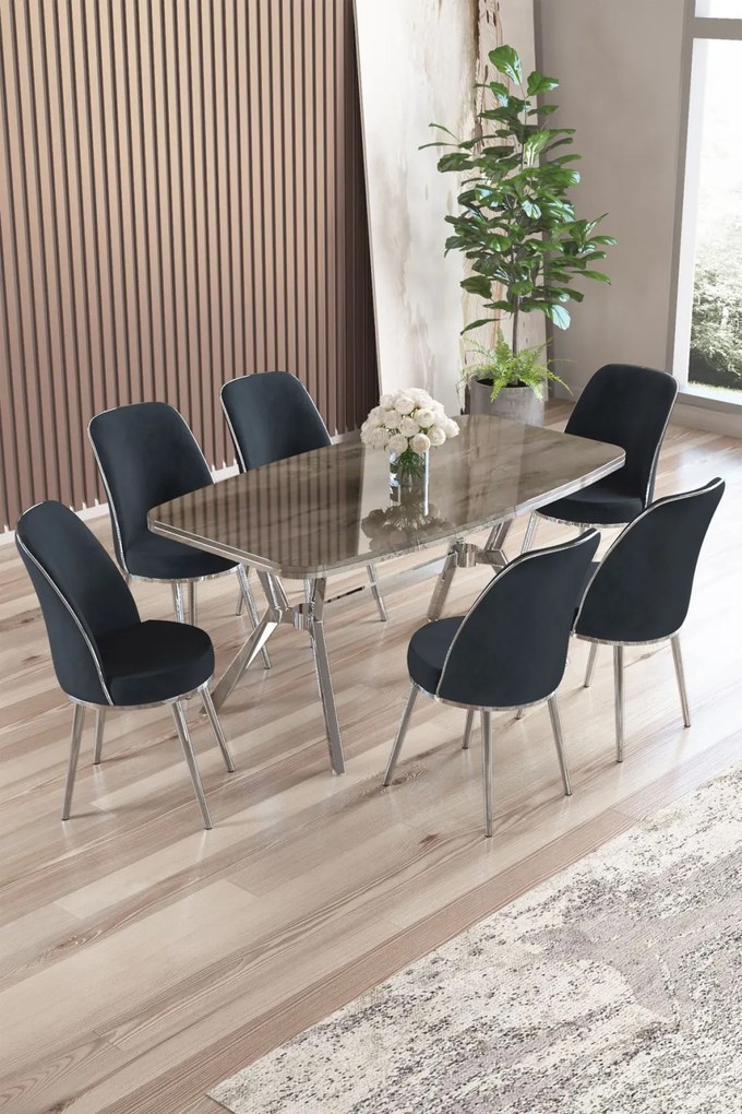 Lena étkezőgarnitúra, antracit-króm, 160 cm – TR240CHR2890