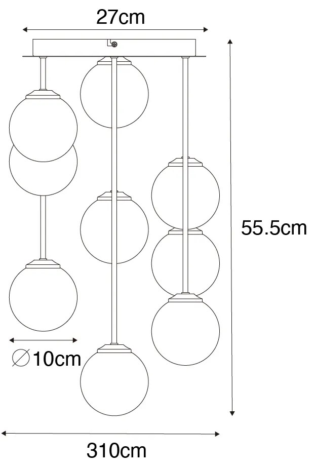 Art Deco mennyezeti lámpa arany zöld üveggel 9-lámpás - Athén