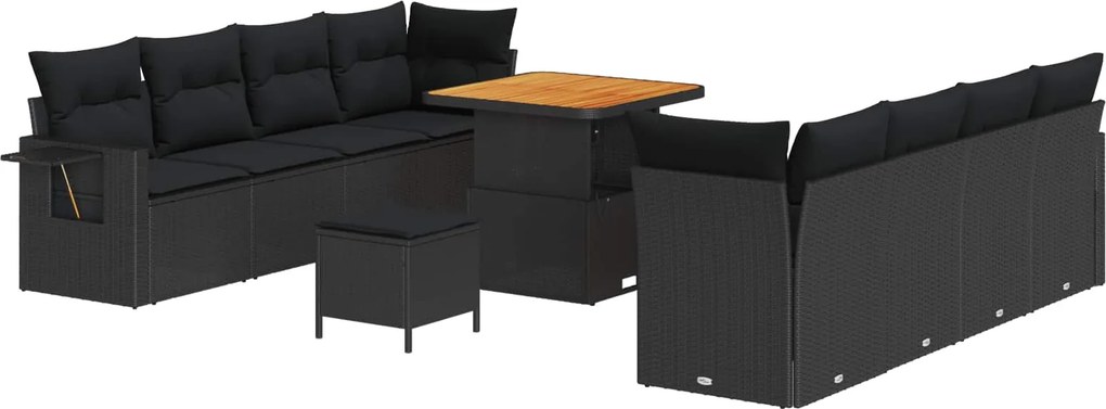 vidaXL Kerti Kanapé Szett párnával 11 pcs Fekete polirattan