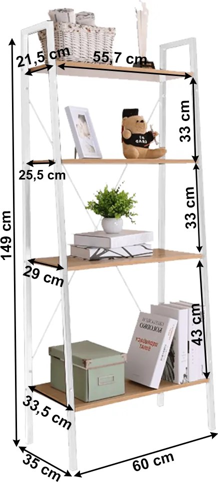 Polcállvány, 4 polcos, tölgy/fehér, THEA