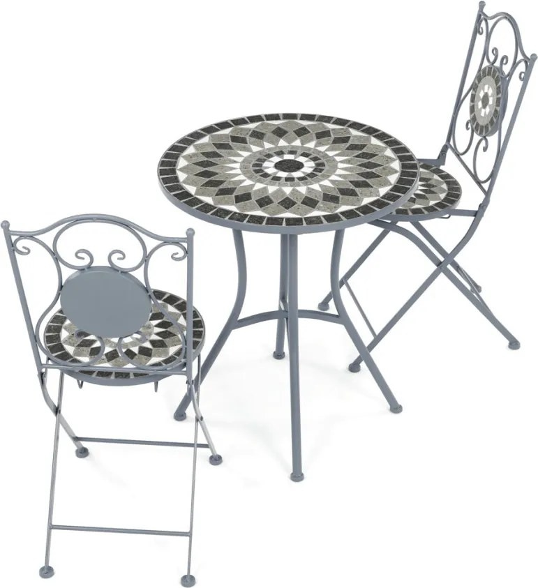 Kerti bútor szett 1+2, fém, kerámia mozaik, szürke, US1500 SET