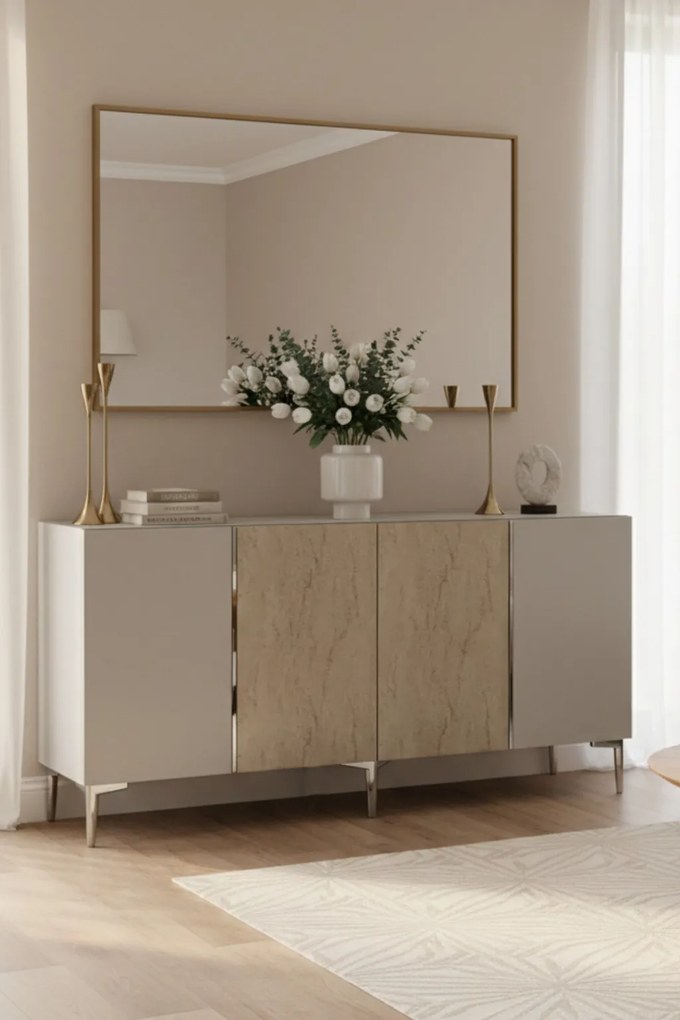 Poli 150 - White, Travertine, Silver