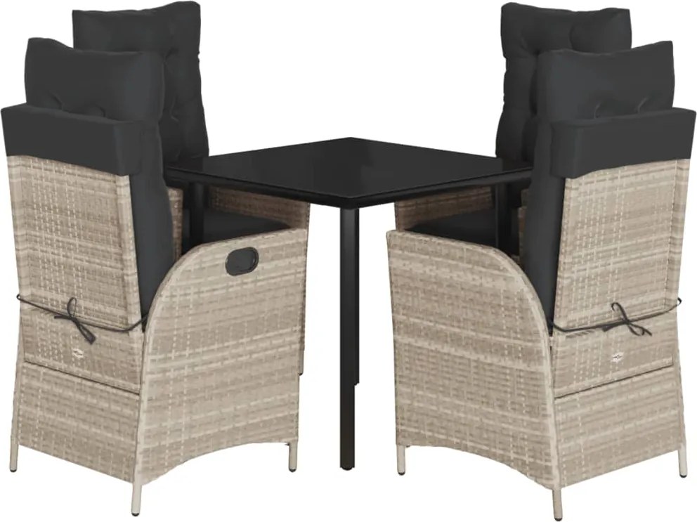 vidaXL 5részes világosszürke polyrattan kerti étkezőgarnitúra párnával